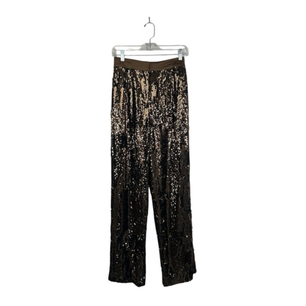HALSTON Jett Trousers Sequin Java Brown Size 2 New with Tags High Rise Luxury - Picture 3 of 11